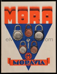 3r113 MORA MORAVIA 9x12 Czech advertising poster 1920s great art of 5 locks and key!