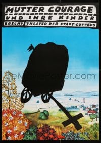 3r413 MUTTER COURAGE UND IHRE KINDER 23x32 East German stage poster 1986 art of a pull cart!