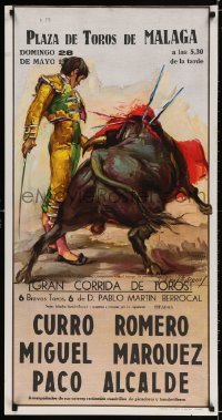 3r553 PLAZA DE TOROS DE MALAGA 21x42 Spanish special poster 1973 Jose Cros Estrems art!