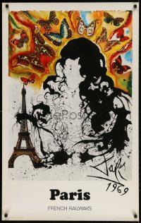 3r026 FRENCH NATIONAL RAILROADS 24x39 French travel poster 1969 Salvador Dali art of Paris!
