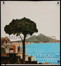 3r018 ALITALIA NAPLES TRIMMED 27x30 Italian travel poster 1970s gorgeous art of tree and city port!