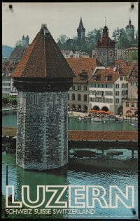 3r022 LUZERN 25x40 Swiss travel poster 1979 image of Lake Lucerne by E. Scagnet!