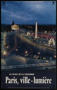 3r030 PARIS, VILLE-LUMIERE 24x39 French travel poster 1950s the Place de la Concorde at night!