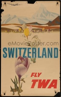 3r002 TWA SWITZERLAND 25x40 travel poster 1950s wonderful art of nature by David Klein!