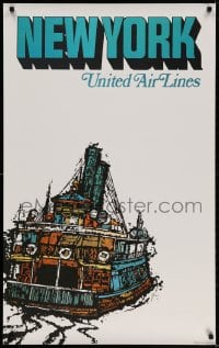 3r010 UNITED AIR LINES NEW YORK 25x40 travel poster 1967 cool Jebray art of ferry!