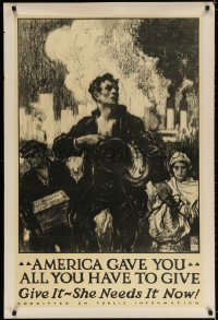 3r042 AMERICA GAVE YOU ALL YOU HAVE TO GIVE 28x42 WWI war poster 1917 workers & smokestacks by Taylor!