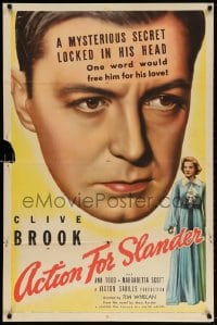 3t014 ACTION FOR SLANDER 1sh 1938 art of Clive Brook + Ann Todd on playing card!