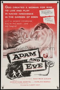 3t015 ADAM & EVE 1sh 1958 sexiest art of naked man & woman in the Mexican Garden of Eden!