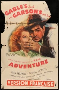 3t016 ADVENTURE style D 1sh 1945 close up art of Clark Gable shushing pretty Greer Garson!