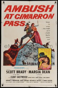 3t033 AMBUSH AT CIMARRON PASS 1sh 1958 Scott Brady defends Margia Dean from Apache savages!