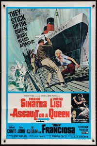 3t054 ASSAULT ON A QUEEN 1sh 1966 art of Frank Sinatra & sexy Virna Lisi on submarine deck!