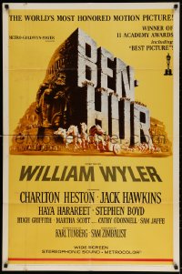 3t078 BEN-HUR 1sh R1969 Charlton Heston, William Wyler classic religious epic, chariot art!