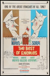 3t079 BEST OF ENEMIES 1sh 1962 David Niven, Alberto Sordi, Guy Hamilton, cool cartoon art!