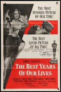 3t080 BEST YEARS OF OUR LIVES 1sh R1954 Dana Andrews hugs Teresa Wright, sexy Virginia Mayo!