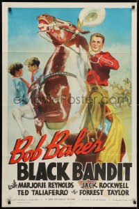 3t095 BLACK BANDIT 1sh 1938 cool artwork of western cowboy Bob Baker on rearing horse, ultra-rare!