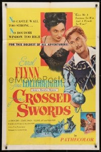 3t181 CROSSED SWORDS 1sh 1953 art of Errol Flynn & sexy Gina Lollobrigida, Italy's Marilyn Monroe!