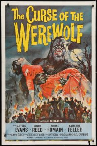 3t186 CURSE OF THE WEREWOLF 1sh 1961 Hammer, art of Oliver Reed holding victim by Joseph Smith!