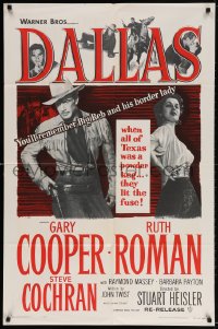 3t189 DALLAS 1sh R1956 Gary Cooper, Ruth Roman, Texas, you'll remember Big Reb & his border lady!
