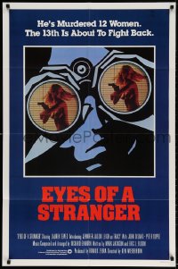 3t275 EYES OF A STRANGER int'l 1sh 1981 really creepy art of dead girl in telephone booth with flowers!