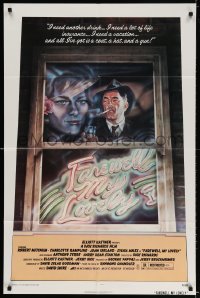 3t285 FAREWELL MY LOVELY 1sh 1975 cool David McMacken artwork of Robert Mitchum smoking in window!