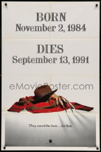 3t309 FREDDY'S DEAD teaser DS 1sh 1991 cool image of Krueger's sweater, hat, and claws!
