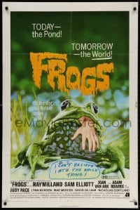 3t313 FROGS 1sh 1972 great horror art of man-eating amphibian, today the pond - tomorrow the world!