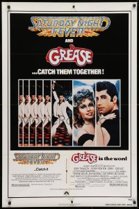 3t343 GREASE/SATURDAY NIGHT FEVER 1sh 1979 John Travolta dancing & with Olivia Newton-John!
