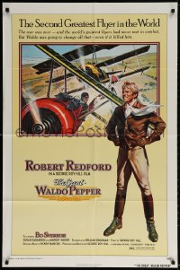 3t345 GREAT WALDO PEPPER 1sh 1975 Robert Redford, aviation art on yellow background by Gary Meyer!