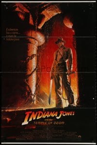 3t432 INDIANA JONES & THE TEMPLE OF DOOM 1sh 1984 of Harrison Ford by Bruce Wolfe, white borders!