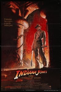 3t431 INDIANA JONES & THE TEMPLE OF DOOM 1sh 1984 art of Harrison Ford by Bruce Wolfe, NSS style!