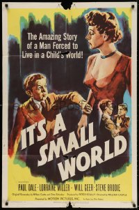 3t448 IT'S A SMALL WORLD 1sh 1950 William Castle directed wacky bizarre comedy!