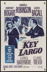 3t475 KEY LARGO 1sh R1956 Humphrey Bogart, Lauren Bacall, Edward G. Robinson, John Huston film noir!