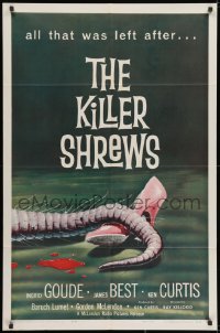 3t478 KILLER SHREWS 1sh 1959 classic horror art of all that was left after the monster attack!