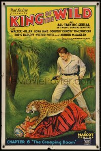 3t479 KING OF THE WILD chapter 6 1sh 1931 art of leopard attacking man on ground, Creeping Doom!