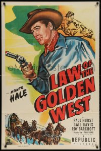 3t502 LAW OF THE GOLDEN WEST 1sh 1949 great image of cowboy Monte Hale as Buffalo Bill Cody!
