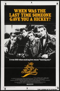 3t527 LORDS OF FLATBUSH 1sh R1977 cool portrait of Fonzie, Rocky, & Perry as greasers in leather!