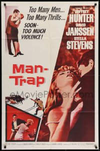 3t553 MAN-TRAP 1sh 1961 Jeffrey Hunter mixed up with sexy bad girl Stella Stevens!