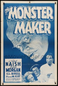3t579 MONSTER MAKER 1sh R1950s art of mad scientist J. Carrol Naish + huge c/u of disfigured man!