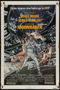 3t583 MOONRAKER 1sh 1979 Goozee art of Moore as James Bond, sexy Lois Chiles & Richard Kiel!