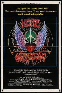 3t584 MORE AMERICAN GRAFFITI 1sh 1979 Ron Howard, cool psychedelic art by Mouse/Kelley!
