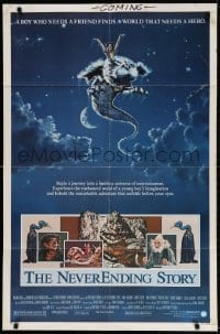 3t600 NEVERENDING STORY 1sh 1984 Wolfgang Petersen, fantasy art of Falcor & cast by Ezra Tucker!