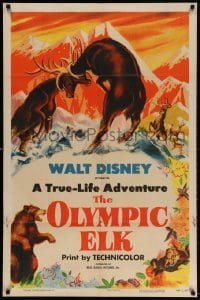 3t628 OLYMPIC ELK 1sh 1952 Disney True-Life Adventure, cool nature documentary artwork!