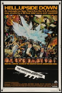 3t669 POSEIDON ADVENTURE 1sh 1972 art of Gene Hackman & cast escaping by Mort Kunstler!