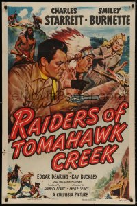 3t691 RAIDERS OF TOMAHAWK CREEK 1sh 1950 Cravath art of Charles Starrett as the Durango Kid!