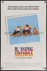 3t693 RAISING ARIZONA 1sh 1987 Coen Brothers, best art of Nicolas Cage, Holly Hunter & baby!