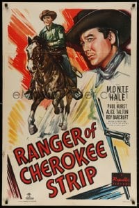 3t698 RANGER OF CHEROKEE STRIP 1sh 1949 cool art of Texas Ranger cowboy Monte Hale with gun!