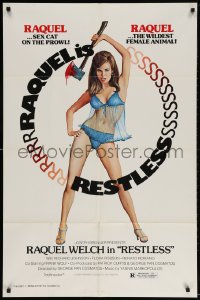 3t709 RESTLESS 1sh 1978 sexy Raquel Welch in nightie with bloody axe, Restless!