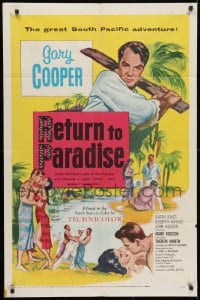 3t712 RETURN TO PARADISE 1sh 1953 art of Gary Cooper, from James A. Michener's story!