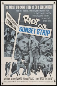 3t719 RIOT ON SUNSET STRIP 1sh 1967 hippies with too-tight capris, crazy pot-partygoers!