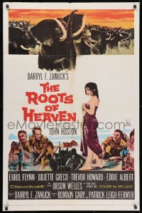 3t732 ROOTS OF HEAVEN 1sh 1958 directed by John Huston, Errol Flynn & sexy Julie Greco in Africa!